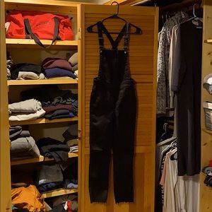 Madewell Black Straight-Leg Overalls, raw hem